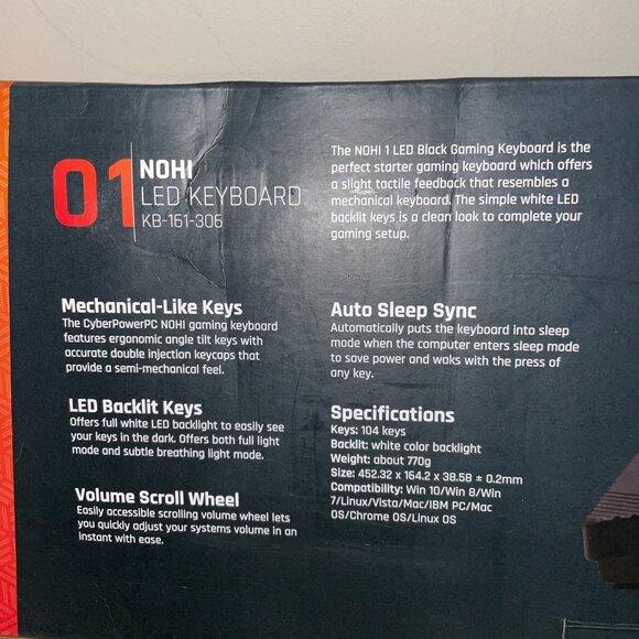 NWT Cyberpower PC Wired Gaming Keyboard 01 Nohi LED Backlit KB-161-306 - Picture 6 of 6